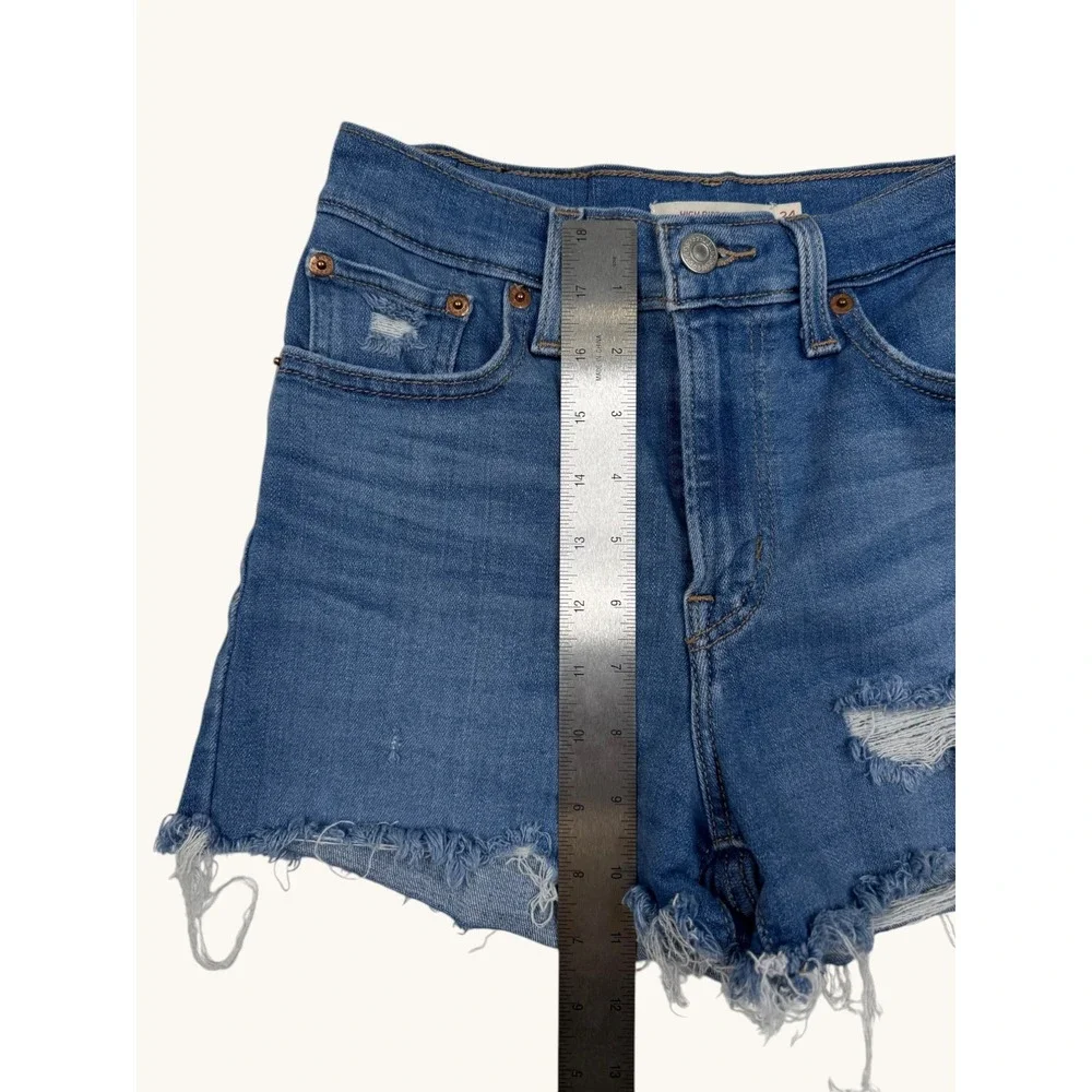 Levis High Rise Shorts 24 Blue Denim Distressed Raw Hem Cut Off 72878-0021
